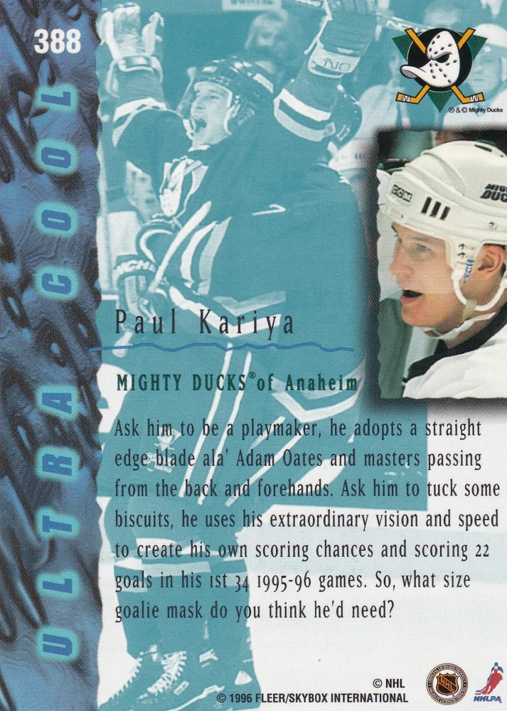 1995-96 Fleer Ultra Extra - Paul Kariya - Ultra Cool #388