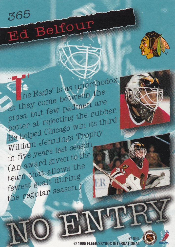 1995-96 Fleer Ultra Extra - Ed Belfour - No Entry #365