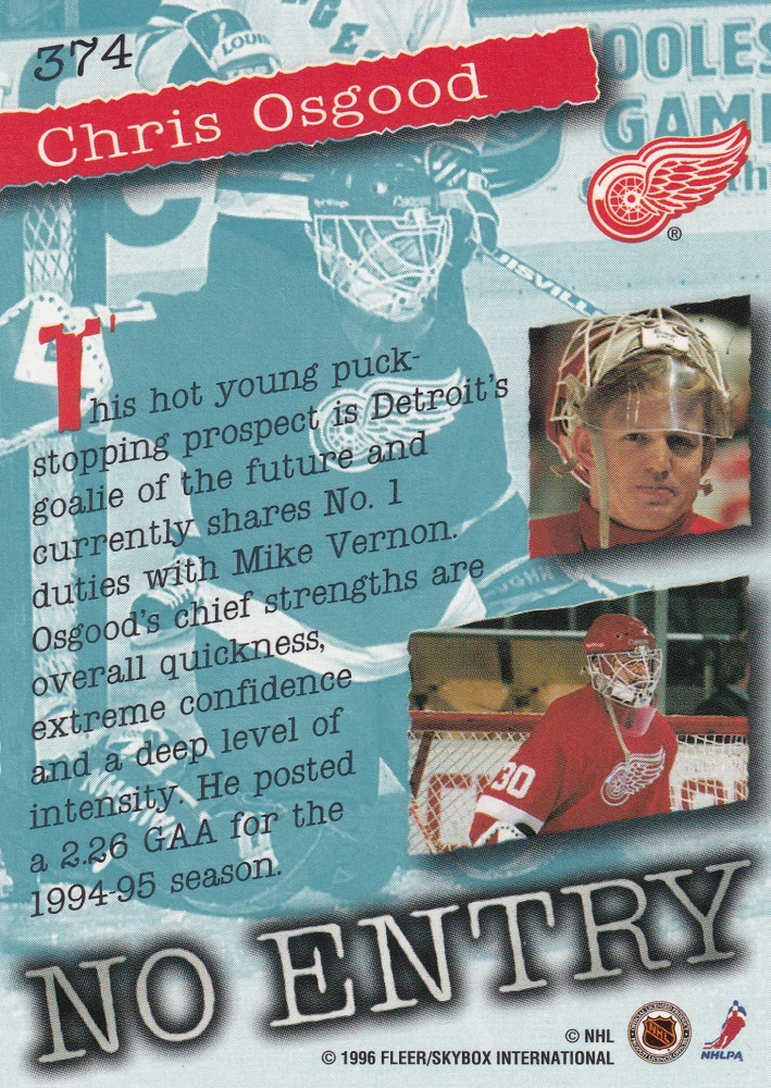 1995-96 Fleer Ultra Extra - Chris Osgood - No Entry #374