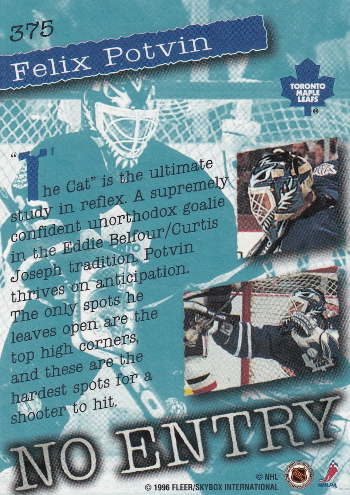 1995-96 Fleer Ultra Extra - Felix Potvin - No Entry #375