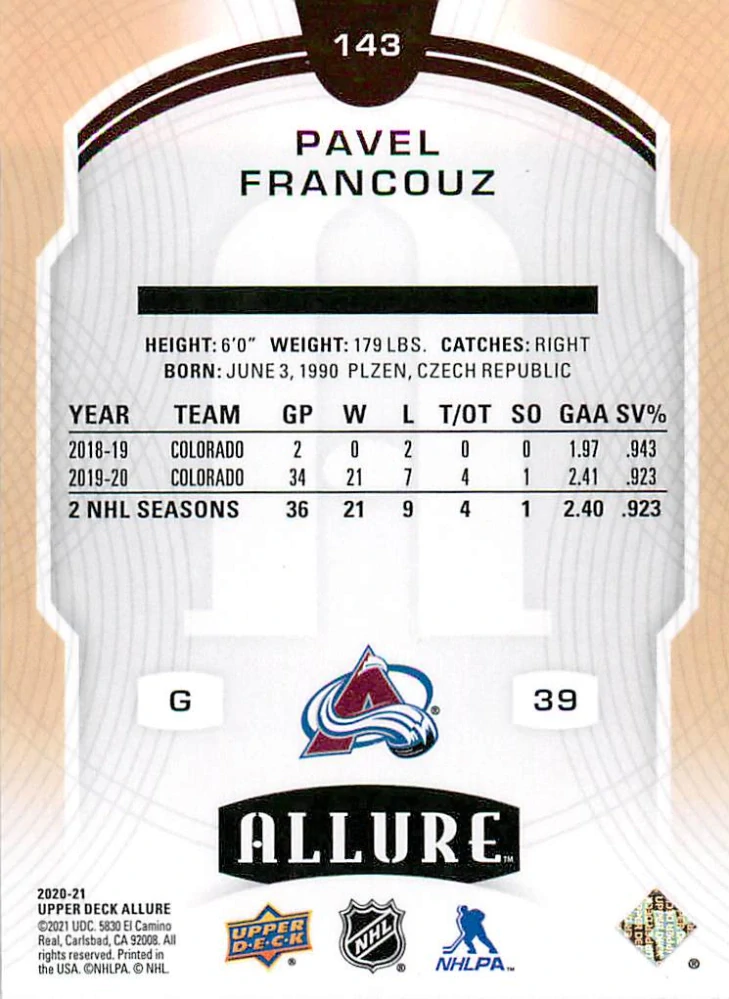 2020-21 UD Allure - Pavel Francouz - Rookie SP #143