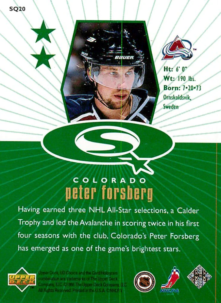 1998-99 UD Choice - Peter Forsberg - Starquest Green #SQ20
