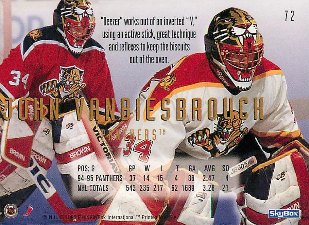 1995-96 Skybox Emotion - John Vanbiesbrouck #72