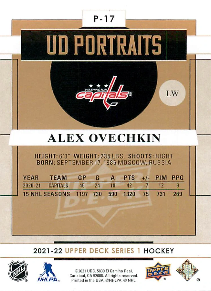 2021-22 UD Series 1 - Alex Ovechkin - UD Portraits #P-17