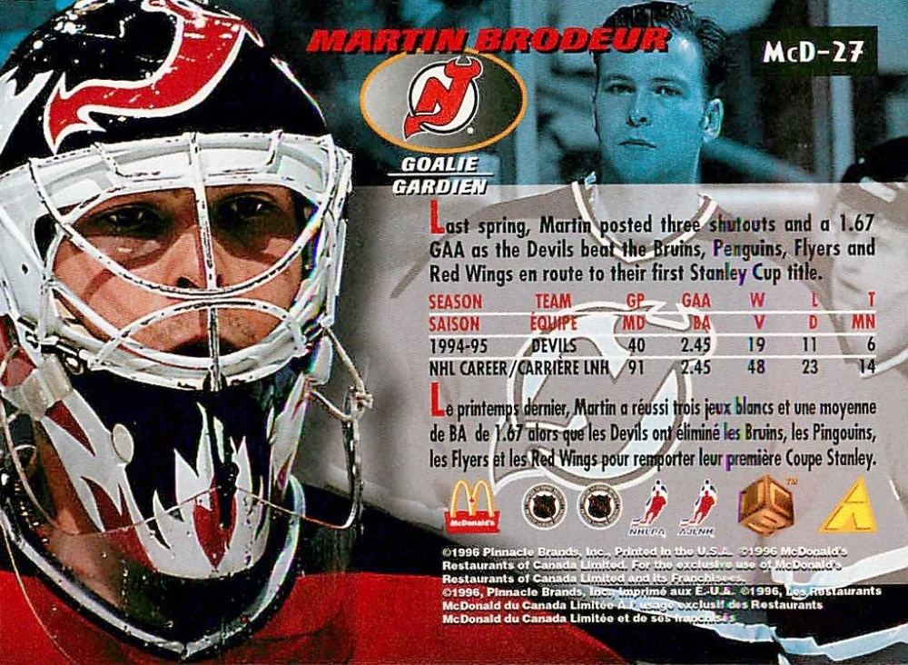 1995-96 Pinnacle McDonald's - Martin Brodeur #McD-27