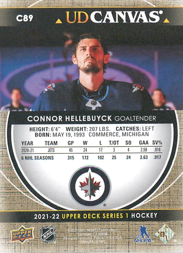 2021-22 UD Series 1 - Connor Hellebuyck - Canvas #C89
