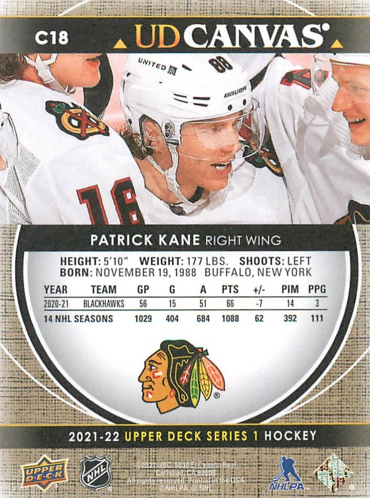 2021-22 UD Series 1 - Patrick Kane - Canvas #C18