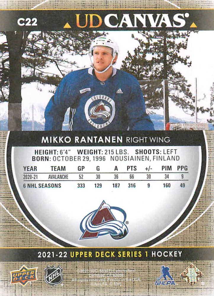 2021-22 UD Series 1 - Mikko Rantanen - Canvas #C22