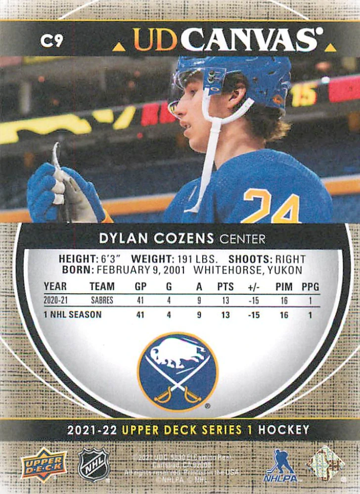2021-22 UD Series 1 - Dylan Cozens - Canvas #C9
