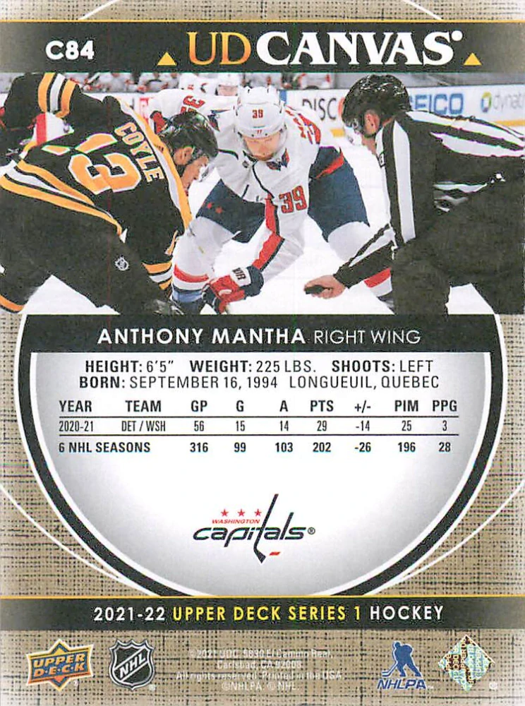 2021-22 UD Series 1 - Anthony Mantha - Canvas #C84