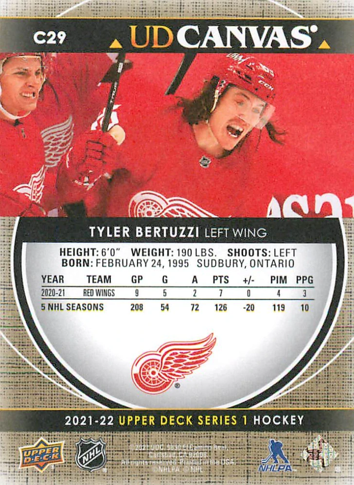 2021-22 UD Series 1 - Tyler Bertuzzi - Canvas #C29