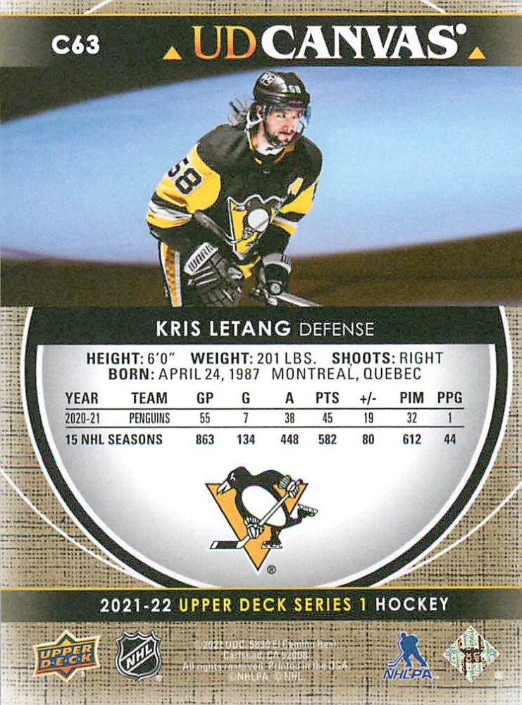 2021-22 UD Series 1 - Chris Letang - Canvas #C63