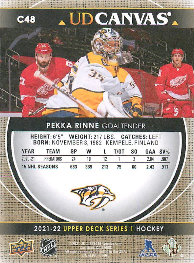 2021-22 UD Series 1 - Pekka Rinne - Canvas #C48