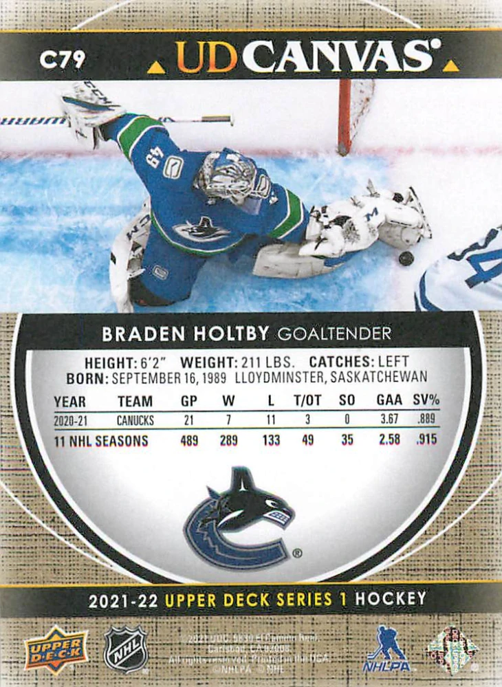 2021-22 UD Series 1 - Braden Holtby - Canvas #C79