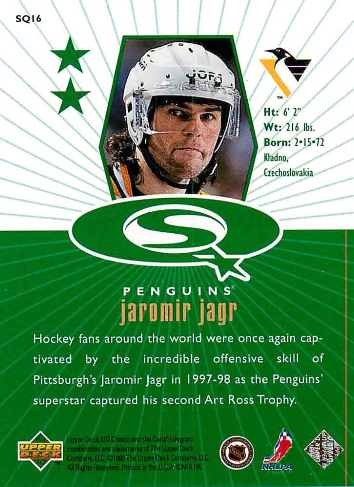 1998-99 UD Choice - Jaromír Jágr - Starquest Green #SQ16