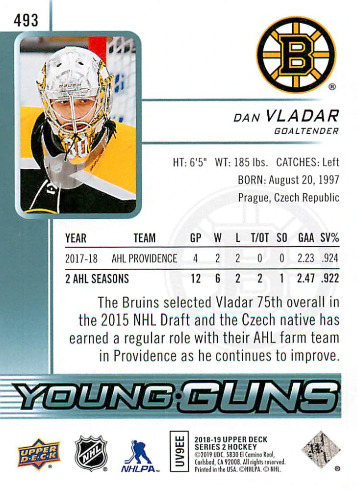 2018-19 UD Series 2 - Dan Vladař - Young Guns #493