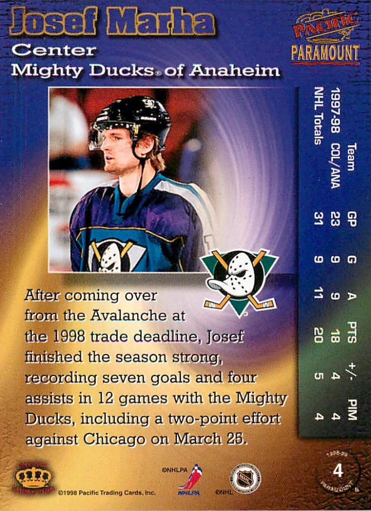 1998-99 Pacific Paramount - Josef Marha #4