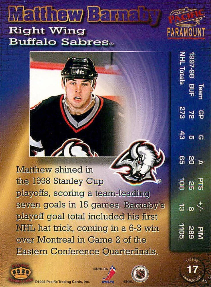 1998-99 Pacific Paramount - Matthew Barnaby #17