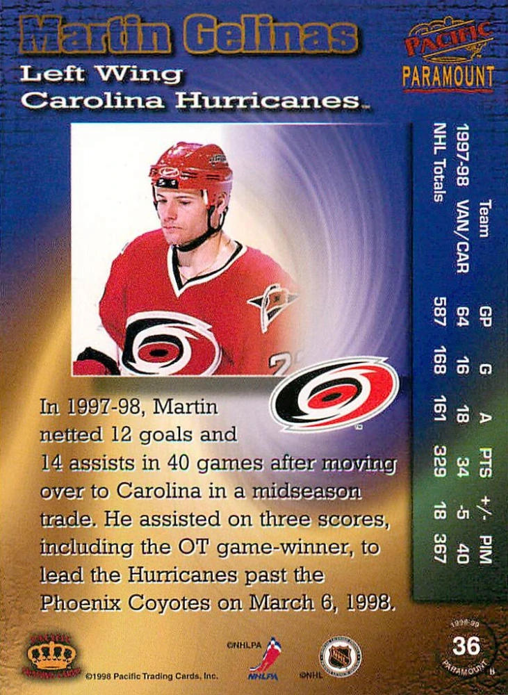 1998-99 Pacific Paramount - Martin Gelinas #36