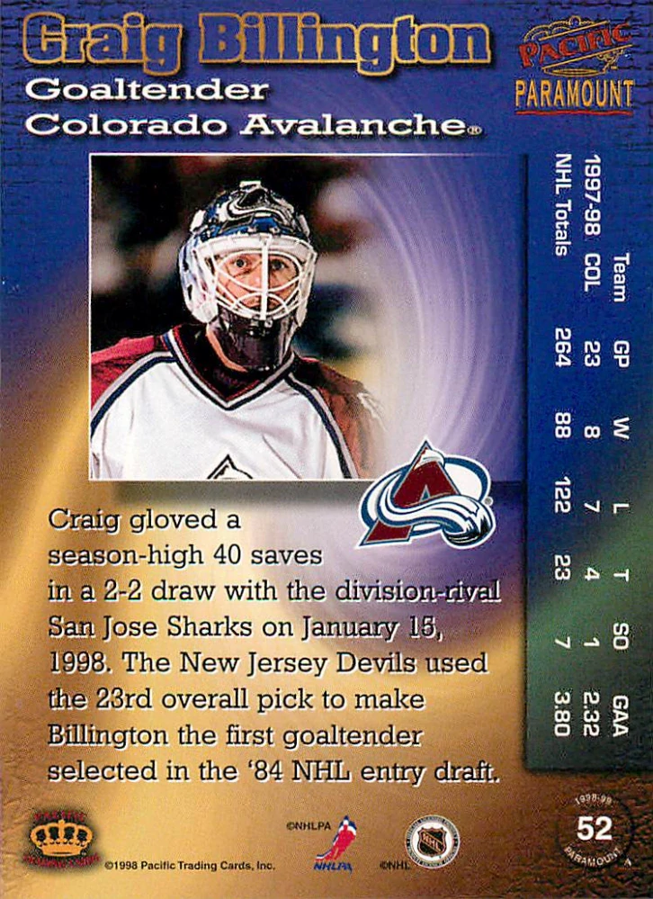 1998-99 Pacific Paramount - Craig Billington #52