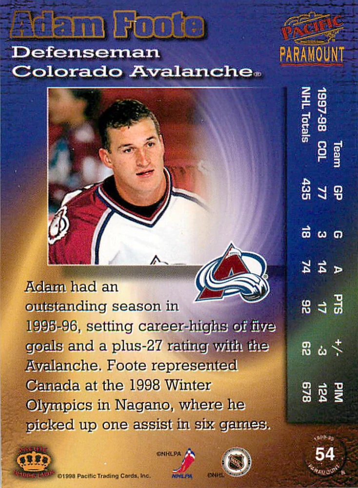 1998-99 Pacific Paramount - Adam Foote #54