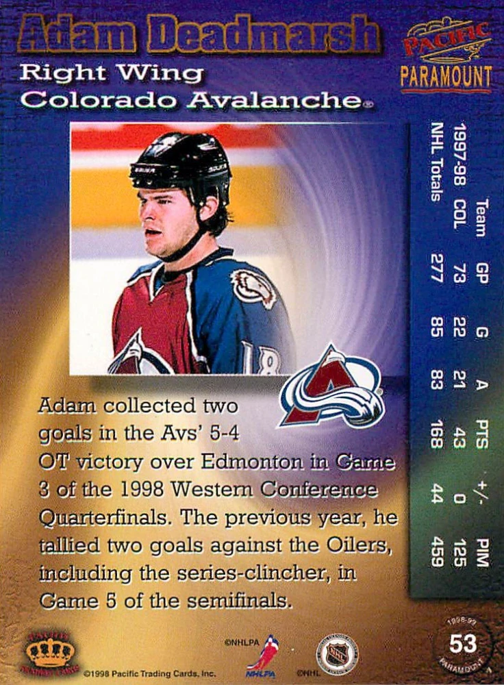 1998-99 Pacific Paramount - Adam Deadmarsh #53