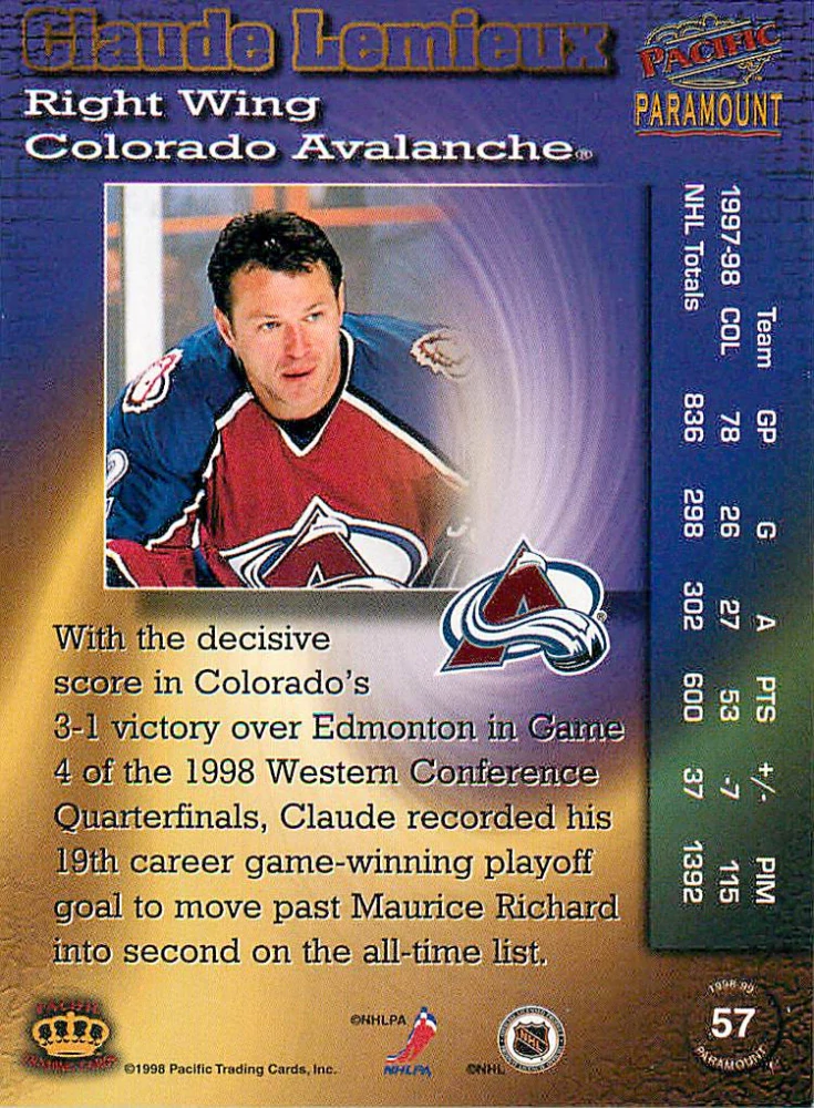 1998-99 Pacific Paramount - Claude Lemieux #57