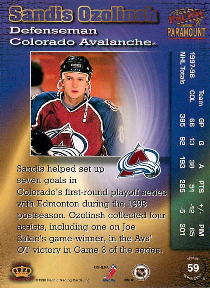1998-99 Pacific Paramount - Sandis Ozolinsh #59