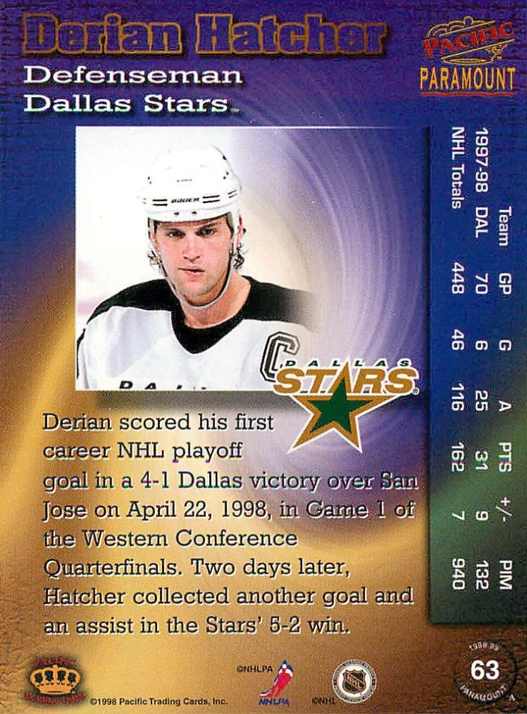 1998-99 Pacific Paramount - Derian Hatcher #63