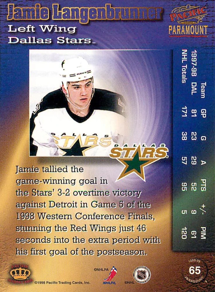 1998-99 Pacific Paramount - Jamie Langebrunner #65
