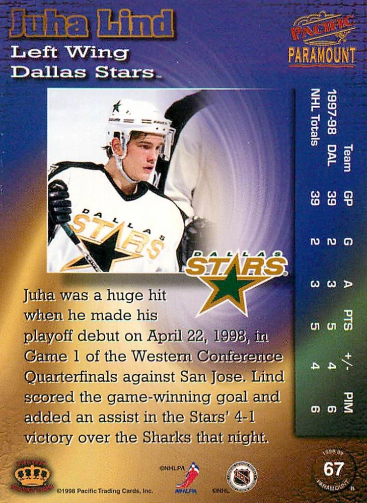 1998-99 Pacific Paramount - Juha Lind #67