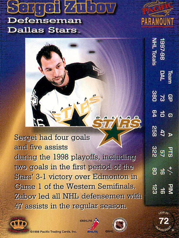 1998-99 Pacific Paramount - Sergei Zubov #72