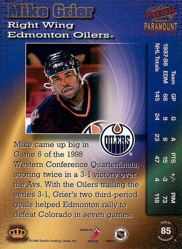 1998-99 Pacific Paramount - Mike Grier #85