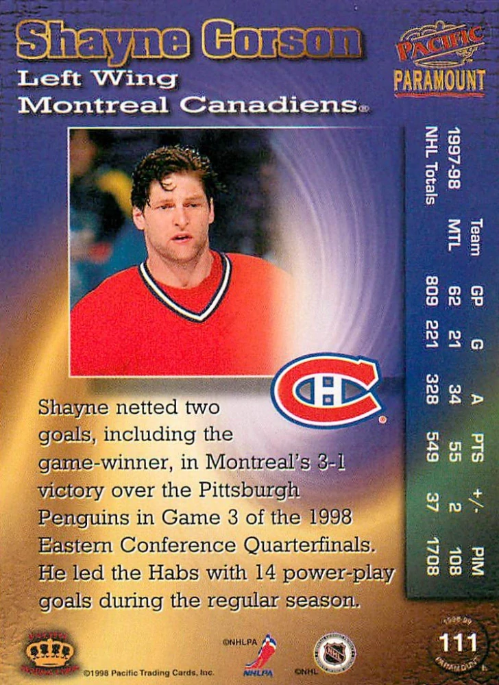 1998-99 Pacific Paramount - Shayne Corson #111