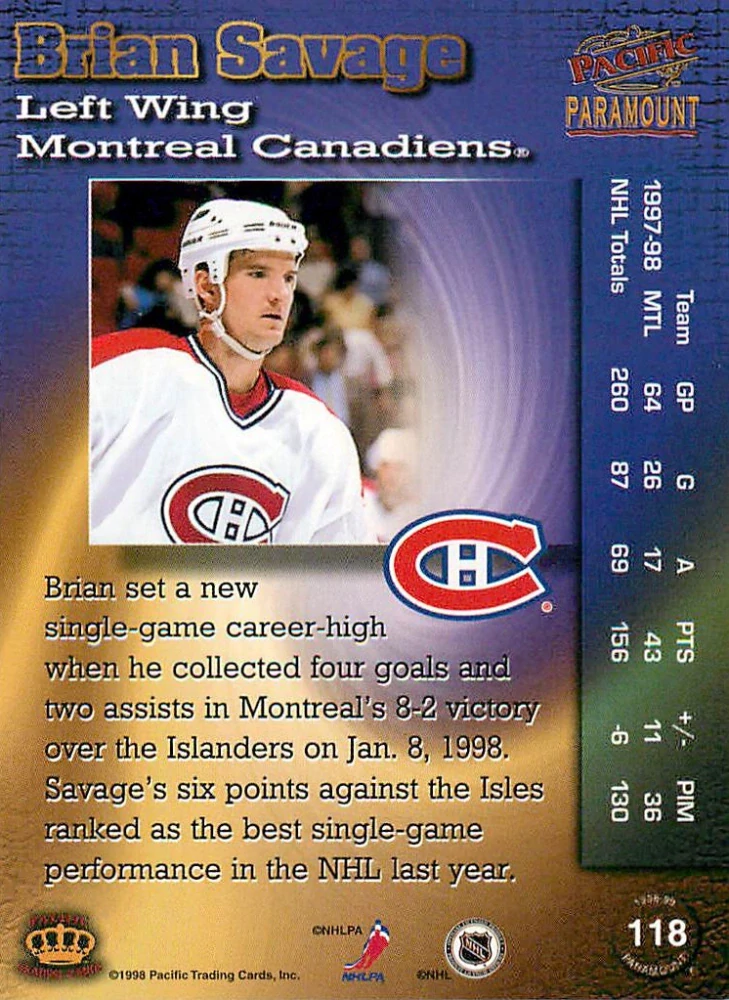 1998-99 Pacific Paramount - Brian Savage #118