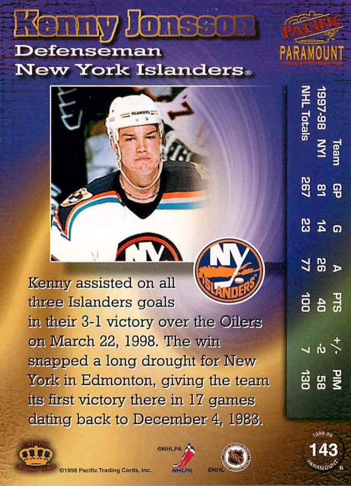 1998-99 Pacific Paramount - Kenny Jonsson #143