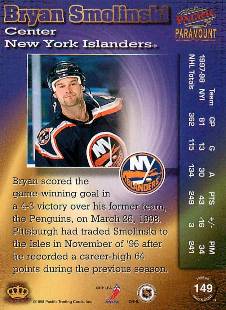 1998-99 Pacific Paramount - Bryan Smolinski #149