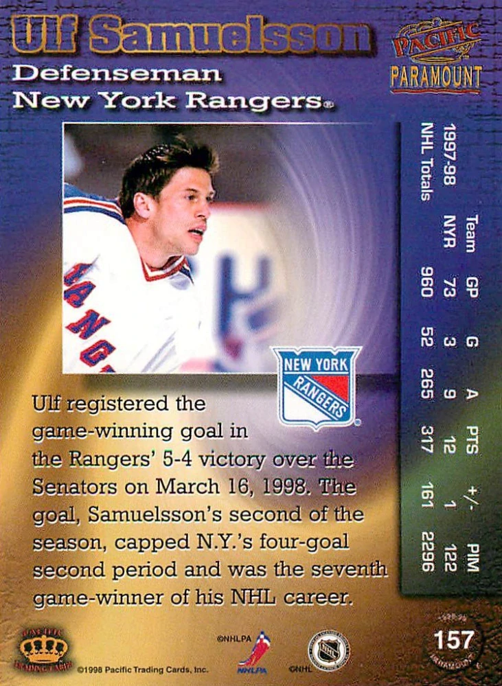 1998-99 Pacific Paramount - Ulf Samuelsson #157
