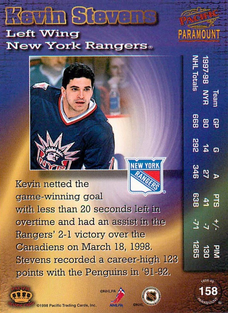 1998-99 Pacific Paramount - Kevin Stevens #158