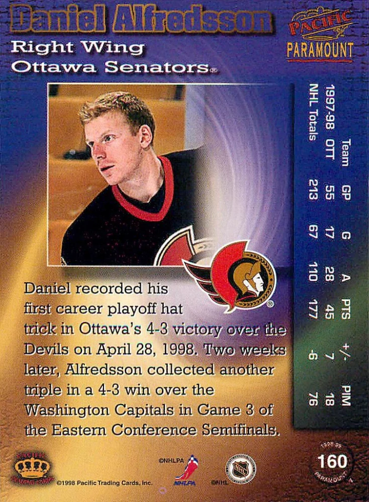 1998-99 Pacific Paramount - Daniel Alfredsson #160