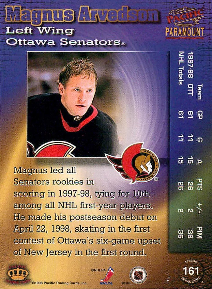 1998-99 Pacific Paramount - Magnus Arvedson #161