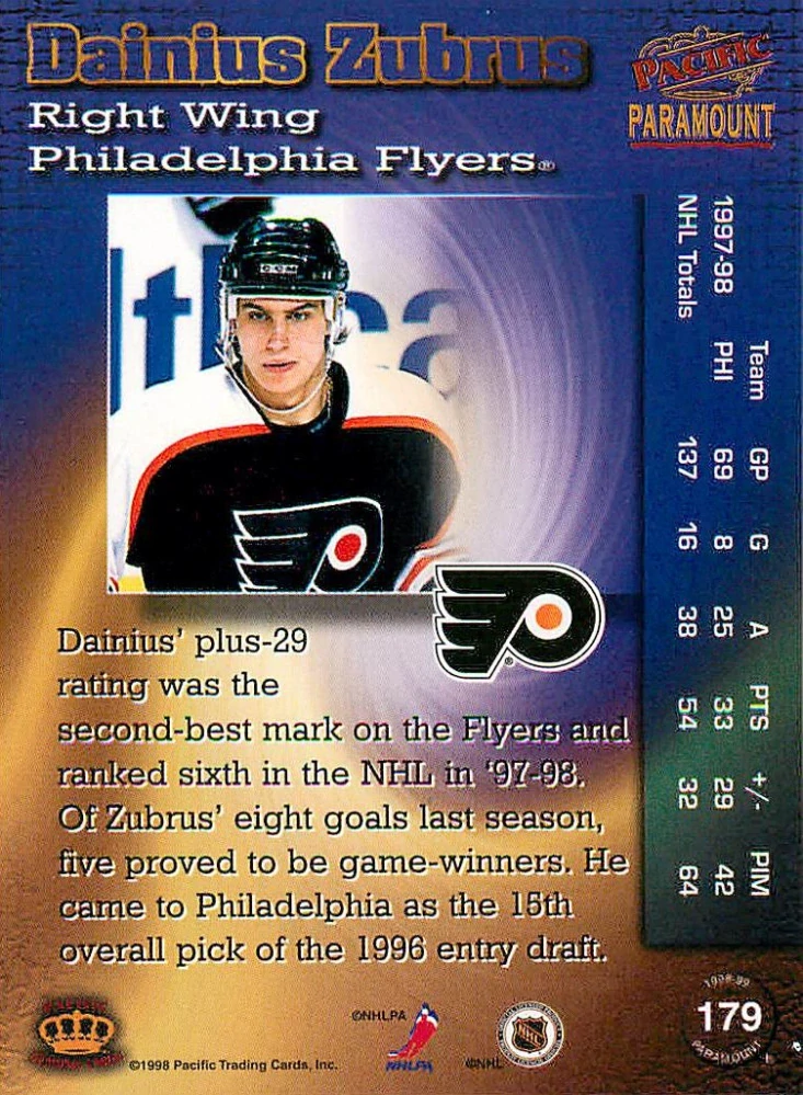 1998-99 Pacific Paramount - Dainius Zubrus #179