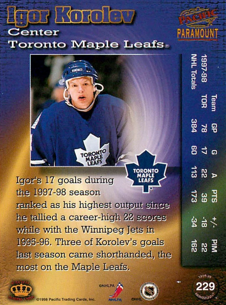 1998-99 Pacific Paramount - Igor Korolev #229