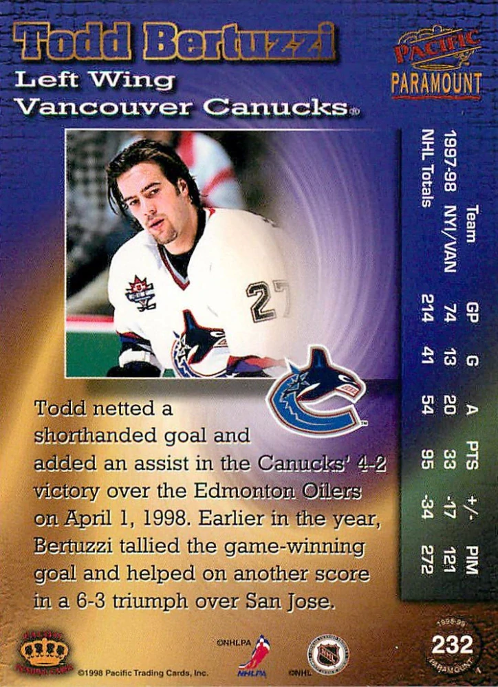 1998-99 Pacific Paramount - Todd Bertuzzi #232