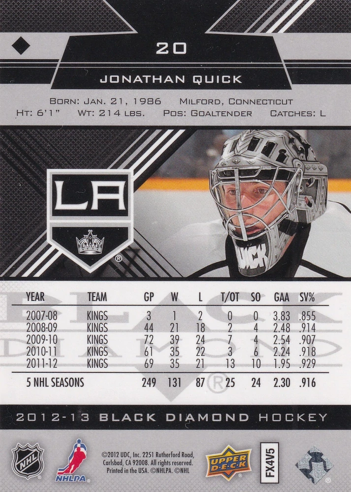 2012-13 UD Black Diamond - Jonathan Quick #20