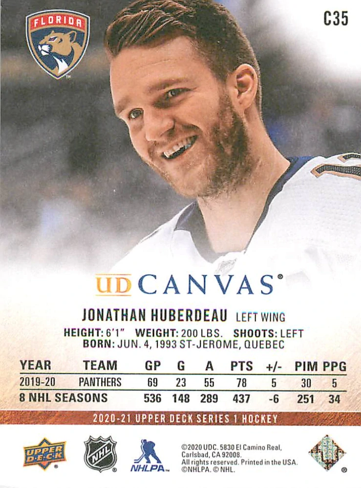 2020-21 UD Series 1 - Jonathan Huberdeau - Canvas #C35