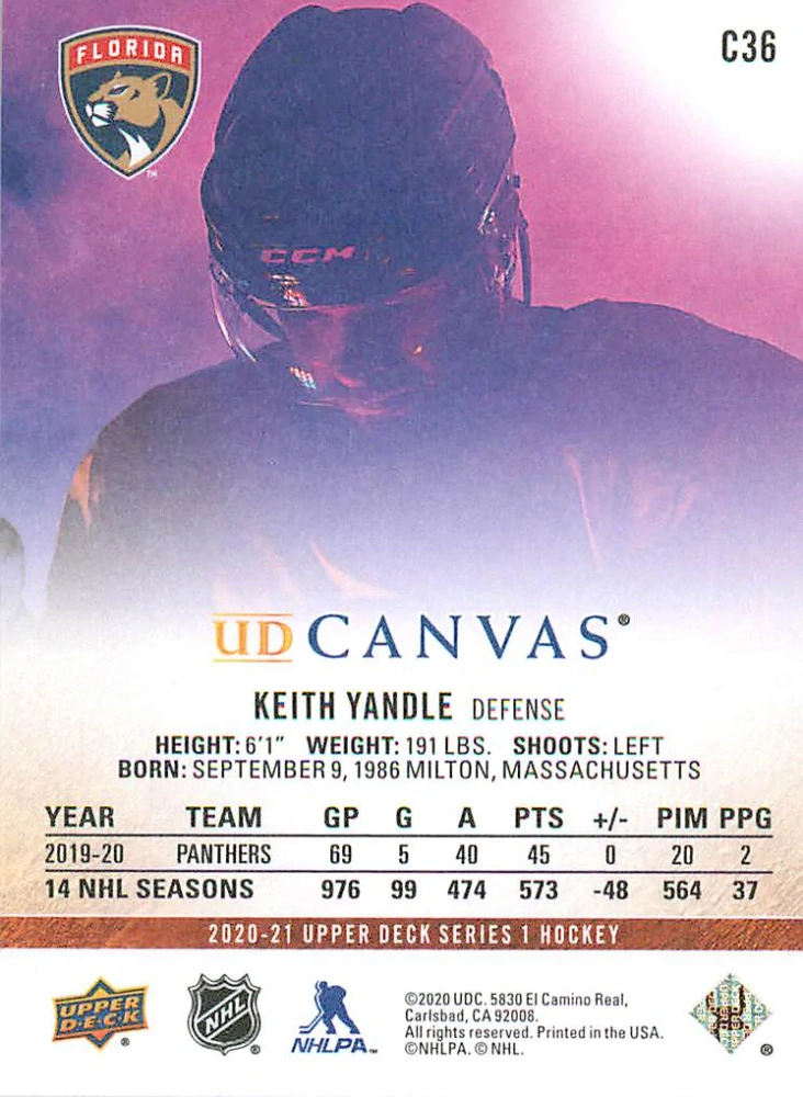 2020-21 UD Series 1 - Keith Yandle - Canvas #C36