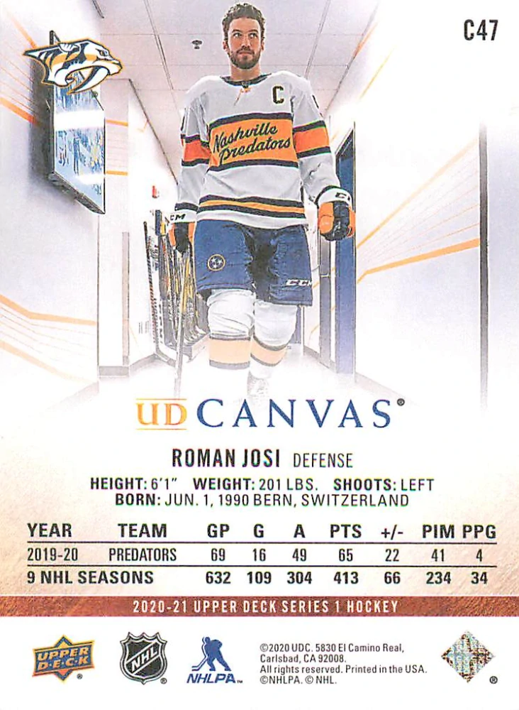 2020-21 UD Series 1 - Roman Josi - Canvas #C47