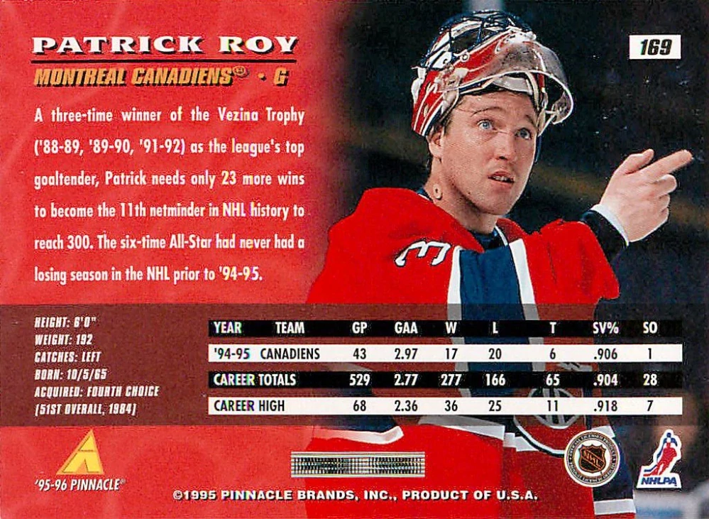 1995-96 Pinnacle - Patrick Roy #169