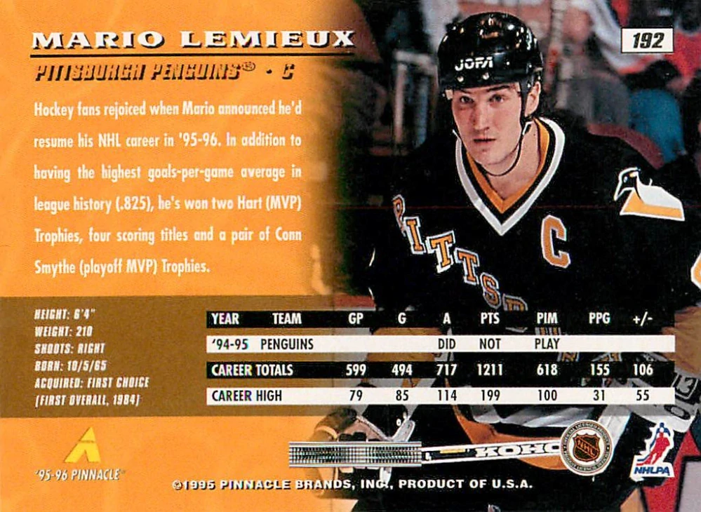 1995-96 Pinnacle - Mario Lemieux #192